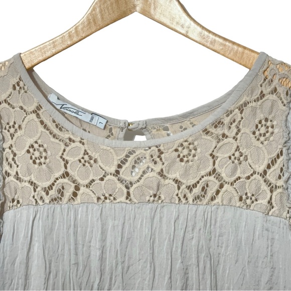 Nicole Womens Crinkle Silk Tiered Ruffles Lace Shirt - Picture 2 of 5